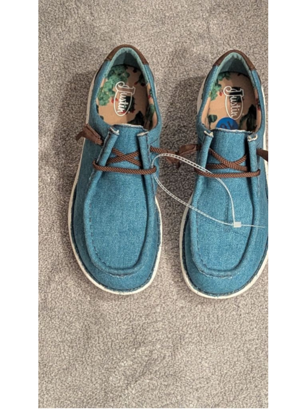 Justin Women's Casual Canvas Lace-Up Shoes Blue Brown Size 10 - Picture 3 of 12